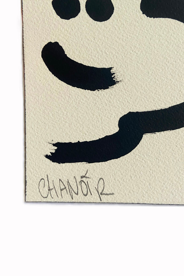 Signature authentique Chanoir sur œuvre Good Luck Cat 2025 - détail authentification dessin original sur papier - Galerie Vermeulen