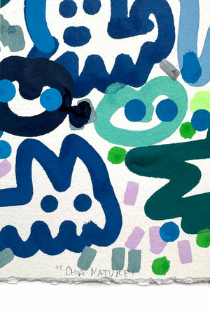 Détail de l’œuvre street art de Chanoir montrant le titre manuscrit « Cha Nature » inscrit à la main par l’artiste sur papier Arches, 2018.