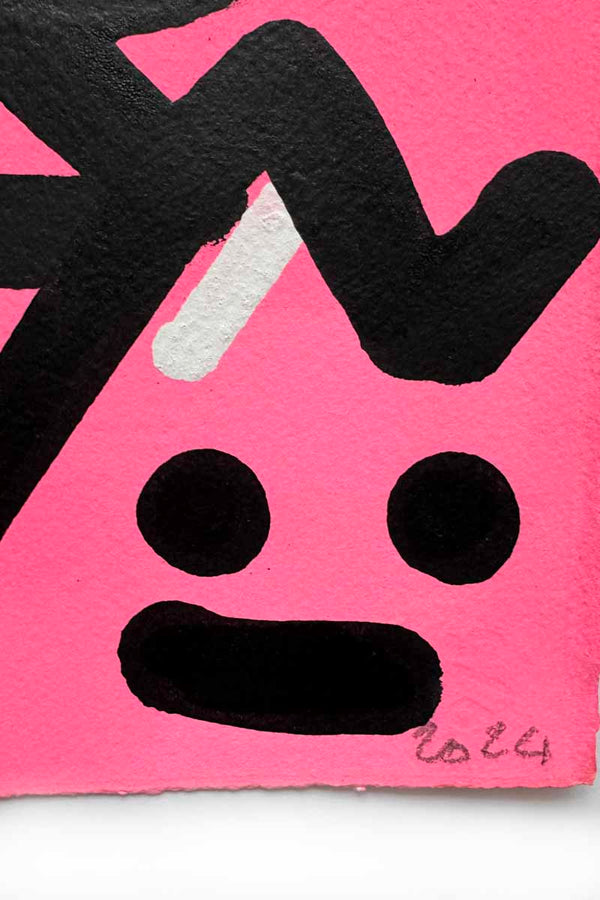 Détail de la date manuscrite « 2024 » inscrite par l’artiste street art Chanoir sur l’œuvre « Hello Love », peinture sur papier.