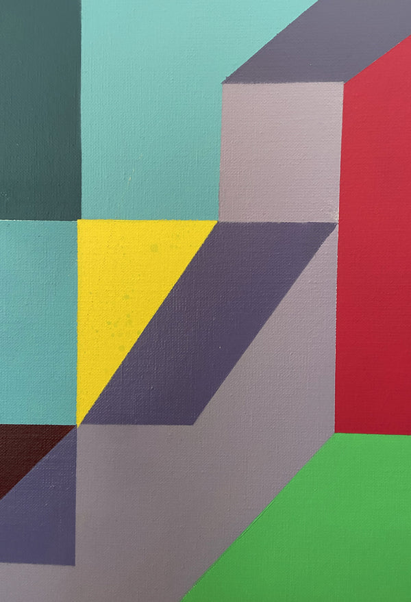 DBNS Ludique de Debens – Détail mettant en valeur les couleurs et la structure géométrique de cette peinture contemporaine vibrante.