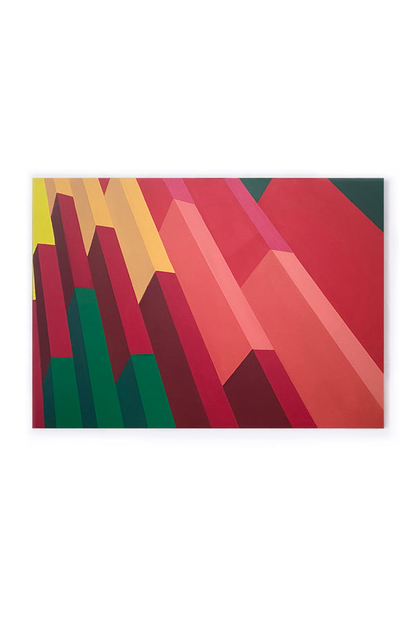 Step II, peinture géométrique contemporaine de l’artiste Debens – une composition vibrante aux couleurs dynamiques et formes abstraites, idéale pour les collectionneurs et amateurs d’art moderne.