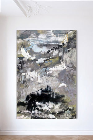 Vue d’installation d’une œuvre abstraite de Gustavo Vejarano, peinture à l’huile et acrylique, exposée dans un intérieur parisien – en vente chez Galerie Vermeulen, art contemporain en ligne.