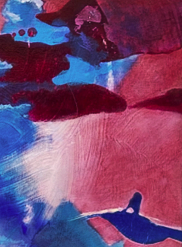 Détail de 'Ocaso Paris 6' de Gustavo Vejarano – peinture abstraite mêlant bleu électrique, noir profond et rouge magenta, une composition gestuelle et chromatique, exposée par la Galerie Vermeulen à Paris.