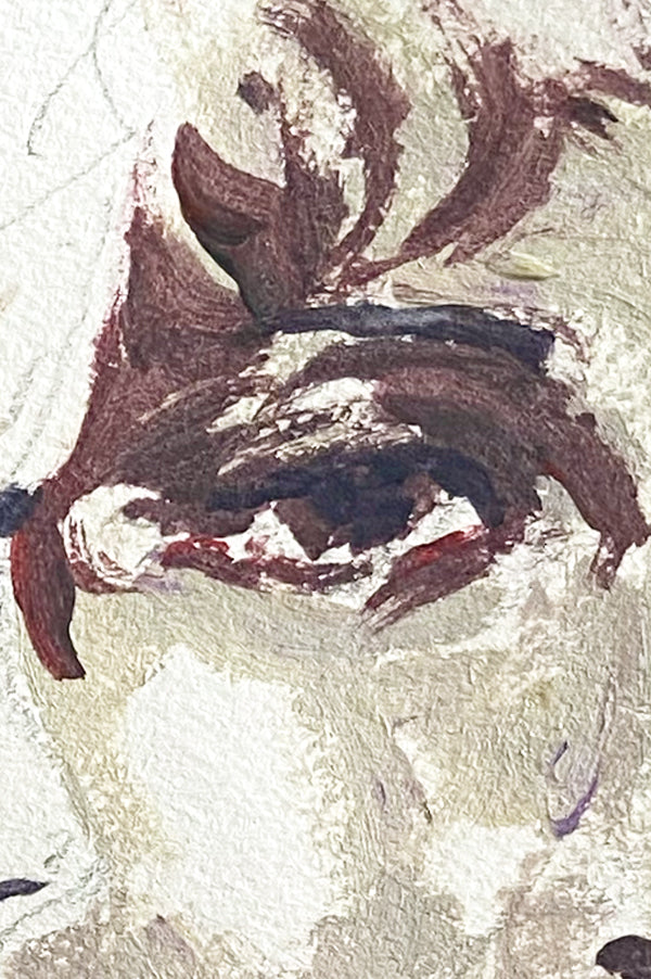 Détail de l'"Autoportrait V" de Liliane Phung, œuvre figurative contemporaine en acrylique et crayon sur papier, représentant l'oeil d'une femme.