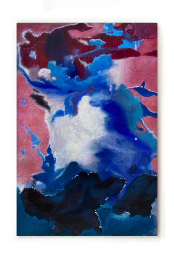 'Ocaso Paris 6' de Gustavo Vejarano – peinture abstraite mêlant bleu électrique, noir profond et rouge magenta, une composition gestuelle et chromatique, exposée par la Galerie Vermeulen à Paris.